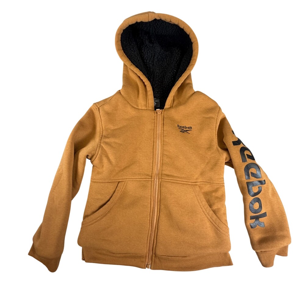 Reebok Hoodie Kids 5-6 Years Brown Sherpa Lined Full Zip Fleece Logo Jacket